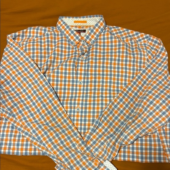 Casual Orange and Blue Plaid Button Down Shirt - Picture 1 of 2